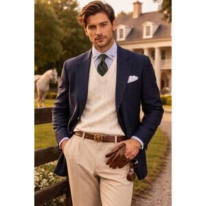 vtg Ralph Lauren Polo Sport Coat blazer 42s equestrian preppy gold button navy